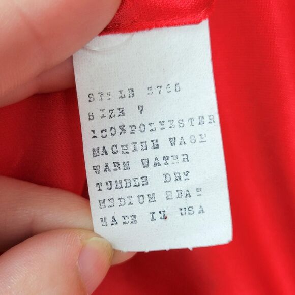 Vintage 80s Red Long Sleeve Rouched Dress - Picture 8 of 8